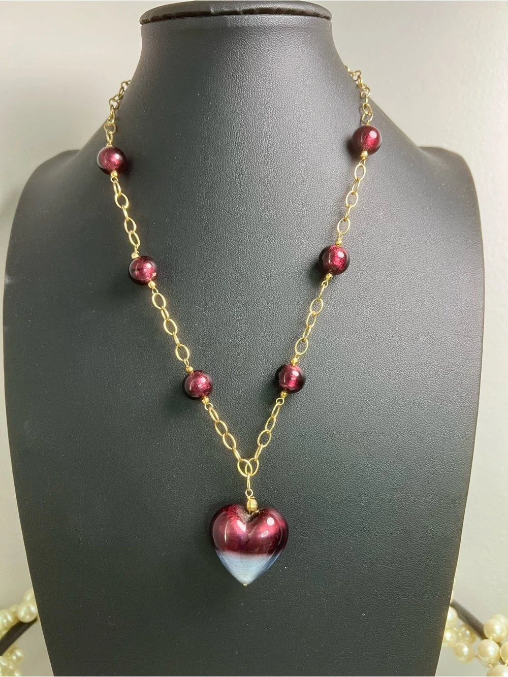 Purple Heart Glass Necklace 14K GF & 925 B1